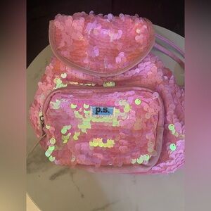 Aeropostale PS Canvas backpack Bag Pink w/ sequins Shopping Beach School